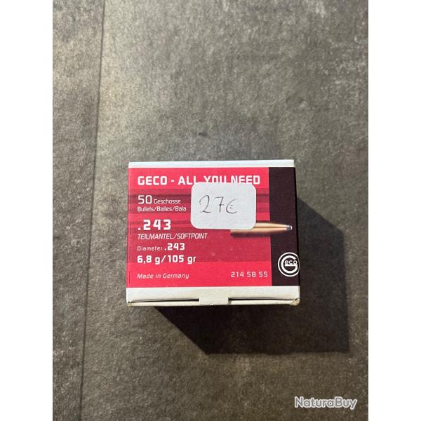 50 ogives Geco softpoint 243 6.8g / 105gr
