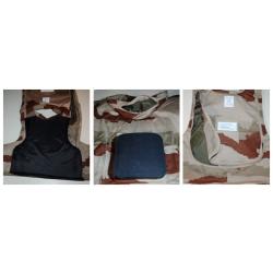 PLAQUE NIJ4 + GILET PARE-ECLATS, doublure UHMWPE (NIJ3A) ou kevlar/aramide + SOLIDE SAC DE L'ARMEE