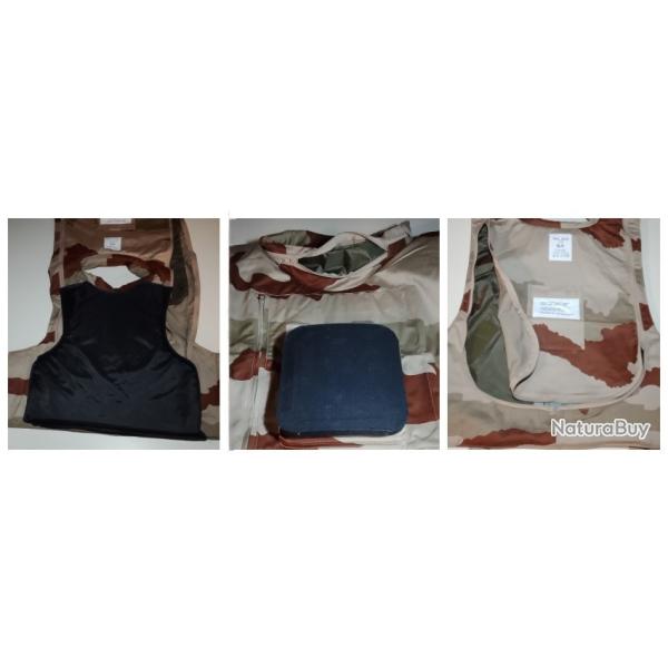 PLAQUE NIJ4 + GILET PARE-ECLATS, doublure UHMWPE (NIJ3A) ou kevlar/aramide + SOLIDE SAC DE L'ARMEE
