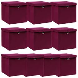 Bo&icirc;tes de rangement 10 pcs Rouge fonc&eacute; 32x32x32 cm Tissu