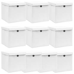 Bo&icirc;tes de rangement avec couvercle 10pcs Blanc 32x32x32cm Tissu