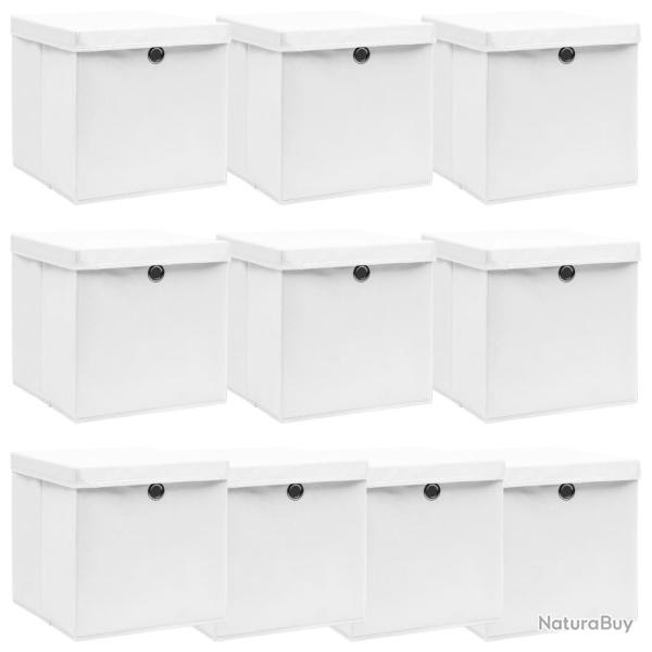 Bo�tes de rangement avec couvercle 10pcs Blanc 32x32x32cm Tissu