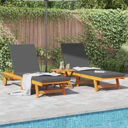 Transat 2 pcs Marron 65 x 199 x 84 cm Bois d'Acacia Massif