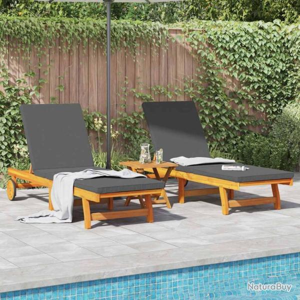 Transat 2 pcs Marron 65 x 199 x 84 cm Bois d'Acacia Massif