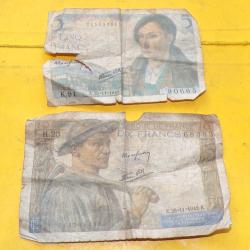 LOT BILLET DE 10 FRANCS 1942 ET BILLET DE 5 FRANCS 1943 ,  ETAT VOIR PHOTOS .POUR TOUT RENSEIGNEMENT