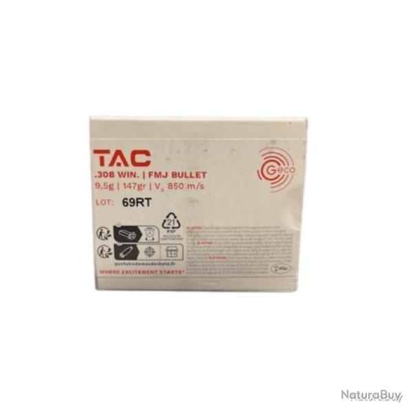 Cartouches GECO TAC calibre 308Win FMJ 9.5g 147gr x20