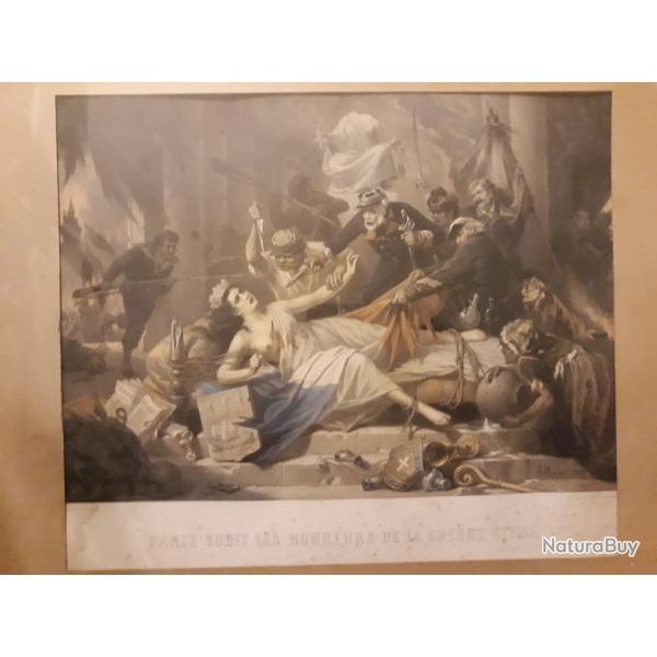 A Morlon 1871 Litho Encadr� .Paris subit les horreur de la guerre civil commune de Paris histoire