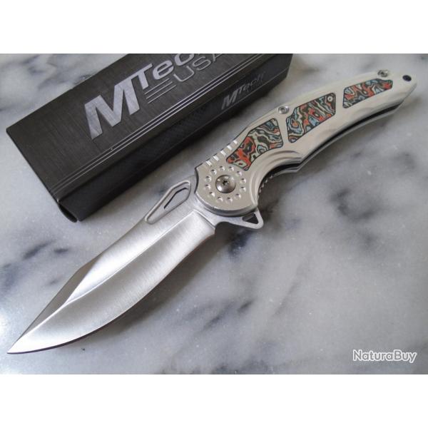 Couteau Gentleman Semi Automatique MTech Lame Drop Point Acier 3Cr13 Manche Alu/Fibre Carbone Linerl