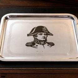Plateau Christofle m&eacute;tal argent&eacute; Napol&eacute;on Bonaparte 20cm - vide-poche Empire