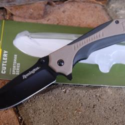 Couteau Remington Sportsman Linerlock A/O Manche Black/Tan Polymer Lame Acier 8Cr13MoV Clip