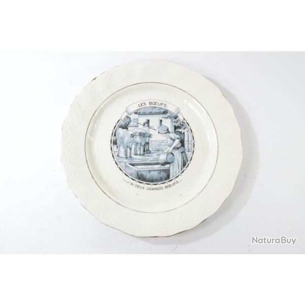 Assiette parlante LES BOEUFS J'ai deux grands Boeufs... Orchies Moulin des Loups. D�co ferme �levage