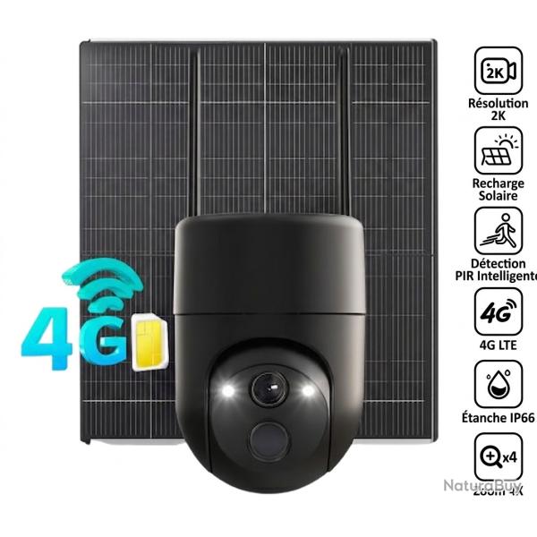 Cam�ra 4G solaire - Rotative 360� - Zoom 4X - D�tection intelligente - Garantie 2 ans