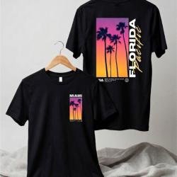 T-SHIRT 100% COTON  MIAMI FLORIDA - NOIR