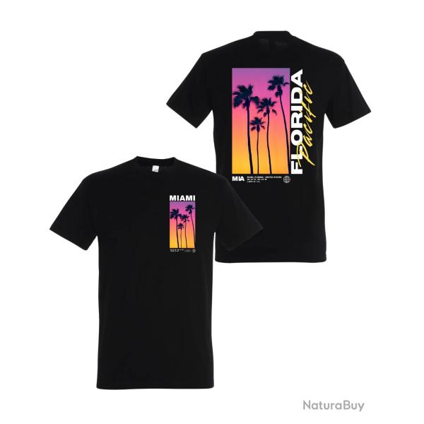 T-SHIRT 100% COTON  MIAMI FLORIDA - NOIR