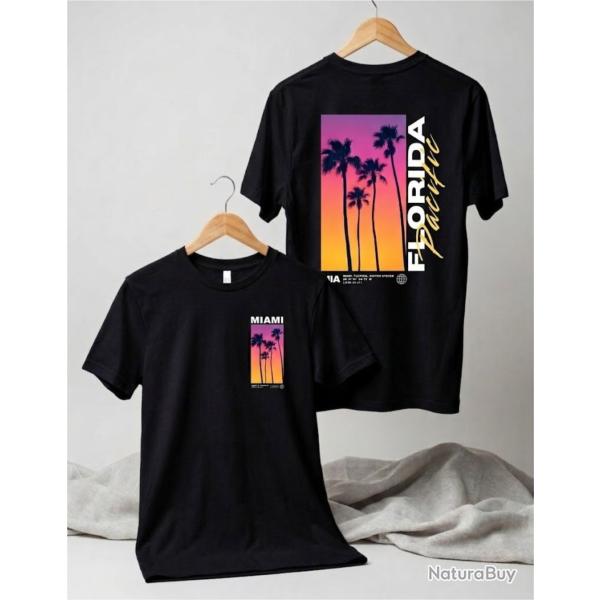 T-SHIRT 100% COTON  MIAMI FLORIDA - NOIR