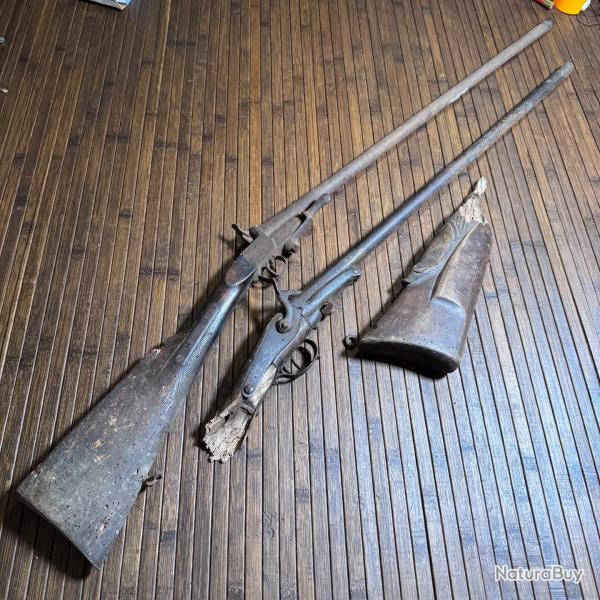 Lot de deux carabine pliante de braconnier calibre 20 � broche