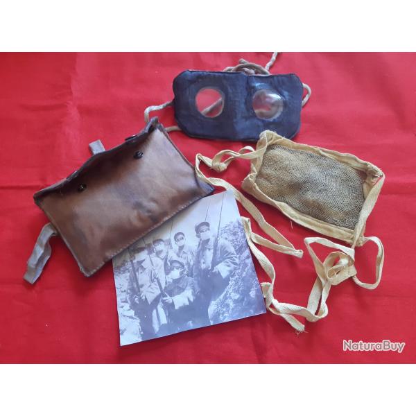 WW1  COMPRESSE Mle C, Pochette Toile enduite, Lunettes POILU 1915 VERDUN YPRES CHAMPAGNE AISNE ...