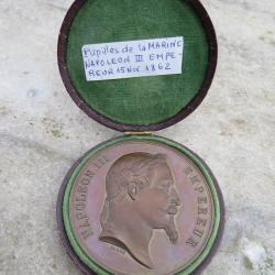 Ancienne grande M&eacute;daille "Pupilles de la Marine 1862", avec son &eacute;crin d'origine, &eacute;poque Napol&eacute;on III