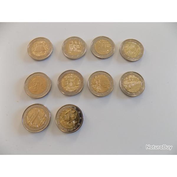 Lot de 10 pi�ces de 2 euros comm�moratives Fran�aises
