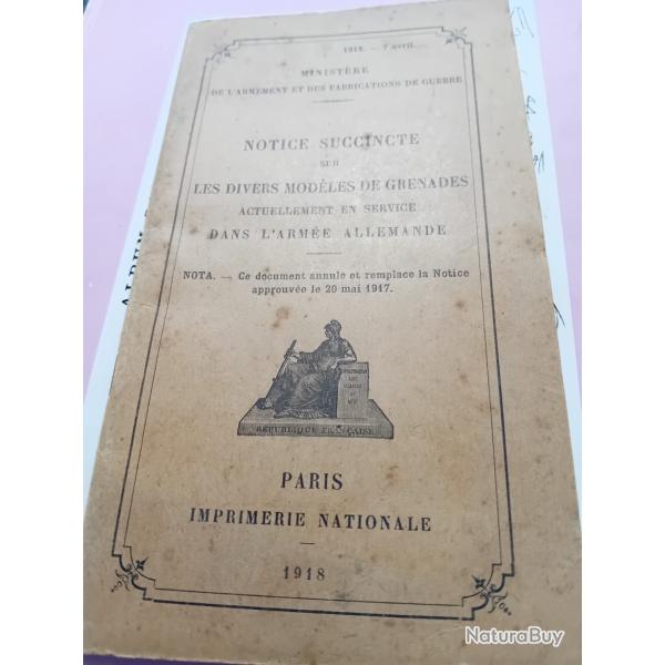 Notice succincte sur les diff�rents mod�les de grenades allemandes