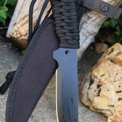 Couteau de Brousse Drop Point Lame Acier 3Cr13 Manche Corde Etui Nylon Pour le Camp & Buschraft