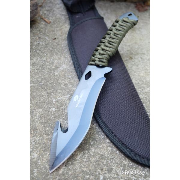 Couteau de Brousse Harpoon Lame Acier 3Cr13 Manche Corde Etui Nylon Id�al pour la Survie & la P�che