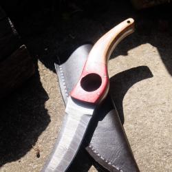 Couteau De Cuisine & Rando Lame Acier Damas 256 Couches Fa&ccedil;on Huusk Manche Bois Etui Artisanale