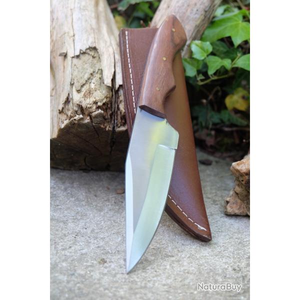 Bushcraft Couteau de Chasse Survie Lame Acier Carbone 1055 Manche Rosewood Etui Cuir Fabr Artisanat