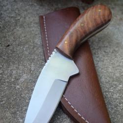 Poignard Bushcraft Couteau de Chasse Survie Lame Carbone 1055 Manche Rosewood Etui Cuir Fabr Artisan