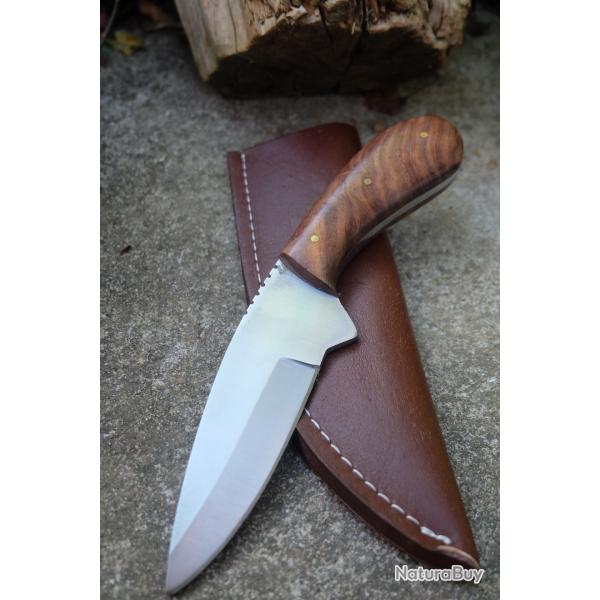 Poignard Bushcraft Couteau de Chasse Survie Lame Carbone 1055 Manche Rosewood Etui Cuir Fabr Artisan