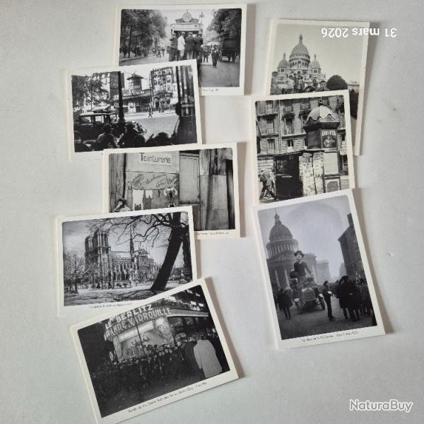 Lot de 8 cartes postales sur la vie parisienne, reproduction