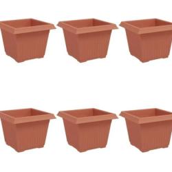 Pot fleurs carr&eacute; plastique rouge brique 23x23x17,5 cm durable lot 6