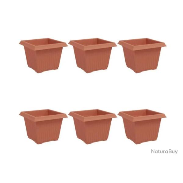 Pot fleurs carr� plastique rouge brique 23x23x17,5 cm durable lot 6