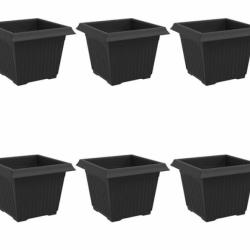 Pot fleurs carr&eacute; plastique noir 20x20x16 cm durable lot 6