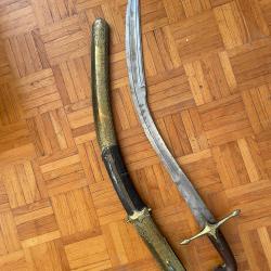 Authentique Sabre Shamshir Oriental XIX si&egrave;cle - Fourreau en laiton cisel&eacute;