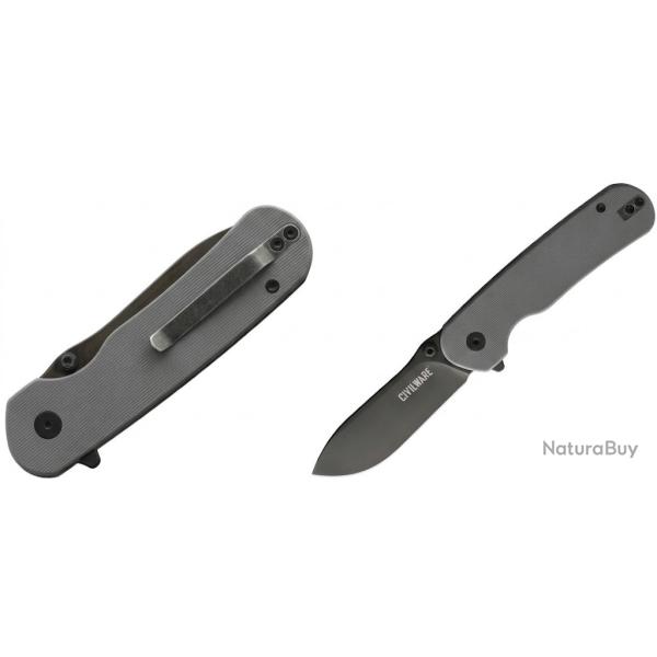 Couteau Toor Knives General Lame Acier 14C28N Noir Manche G10 Gris Linerlock USA TR84353