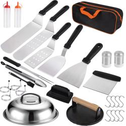 Kit Barbecue 29 pi&egrave;ces complet ustensiles BBQ plancha presse burger cloche inox set grill