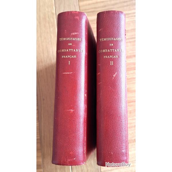 Rare �dition de 1930 : "T�moignages de combattants fran�ais", recueil reli� de 8 livres sur 14-18