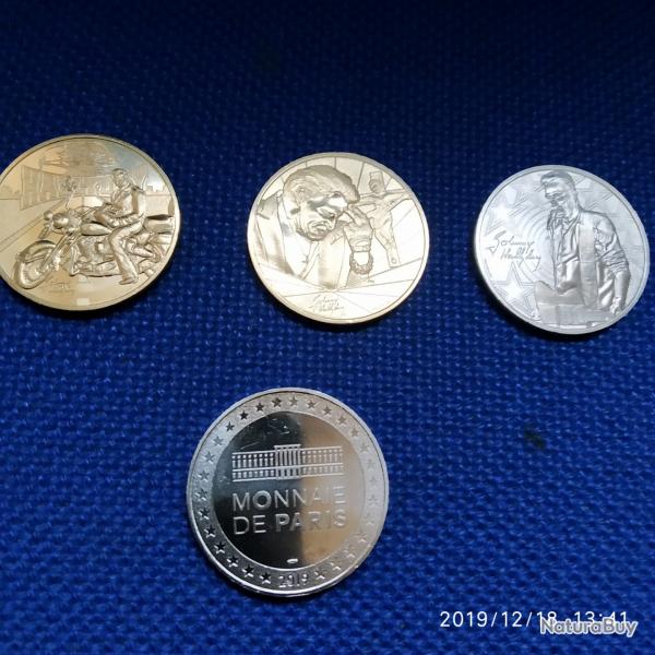 lot de de 3 monnaie de paris jonny  halliday   la croix  moto guitare
