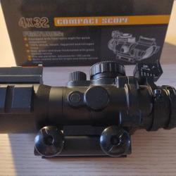 Lunette ultra compact 4x32 mm type Acog. Fixation picatinny. Airsoft / 22LR