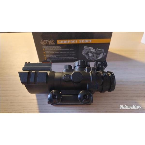 Lunette ultra compact 4x32 mm type Acog. Fixation picatinny. Airsoft / 22LR