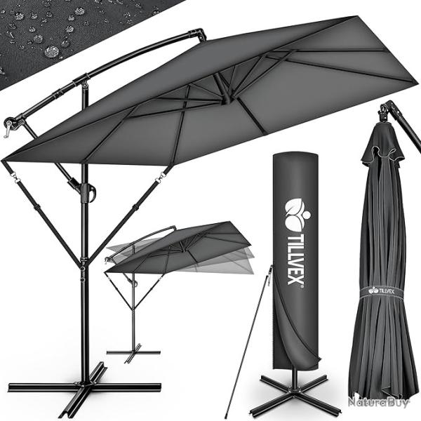 Parasol d�port� Rectangulaire 330 cm + Housse de Protection & contre le vent,  Anti-UV en aluminium