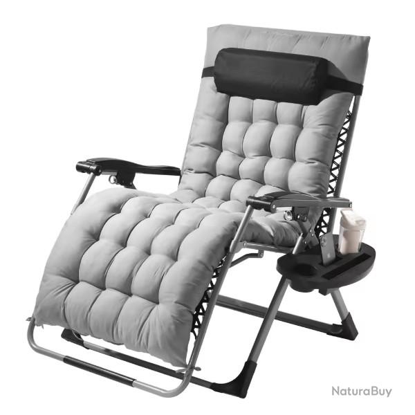 Zero Gravity Chaise longue inclinable r�glable Anti-gravit� avec coussin, repose-pieds - Gris