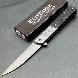 Couteau ElitEdge Semi Automatique Black Manche G10 Lame Trailing Point Acier 420C Clip Linerlock