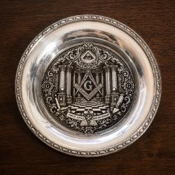 Coupelle m&eacute;tal argent&eacute; temple sceau ma&ccedil;onnique 15.5cm- Franc-Maconnerie masonic