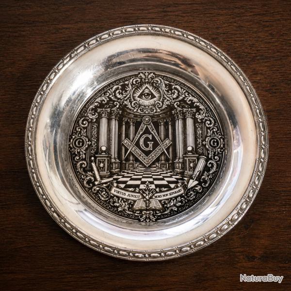 Coupelle m�tal argent� temple sceau ma�onnique 15.5cm- Franc-Maconnerie masonic