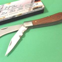 Couteau Serpette Electricien Hawkbill Manche Bois 2 Lames Acier Carbone/Inox