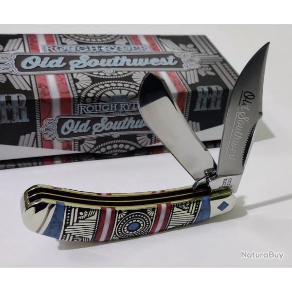Couteau Rough Ryder Old Southwest Bow Trapper Lames Clip & Spey Acier 440A Manche Pierre/Acier