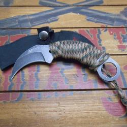 Couteau de Cou Karambit Mtech Lame Acier 440 Manche Paracorde Etui Nylon
