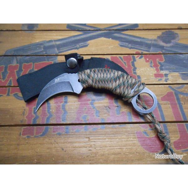 Couteau de Cou Karambit Mtech Lame Acier 440 Manche Paracorde Etui Nylon